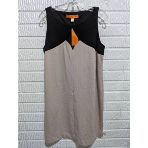 Cynthia Steffe Women's Tan Black Cutout Shift Dress Sleeveless Mini Large NWT